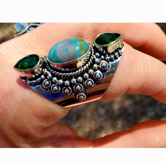 New Bloodstone & Peridot 925 Silver Statement Ring. - Picture 5 of 16